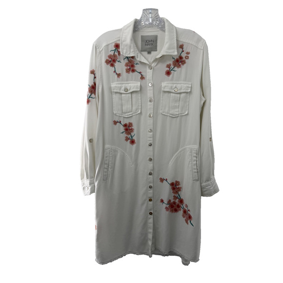 John Mark Dresses & Skirts - John Mark Women's Off White Floral Embroidered Shirt Dress Medium Country Chic